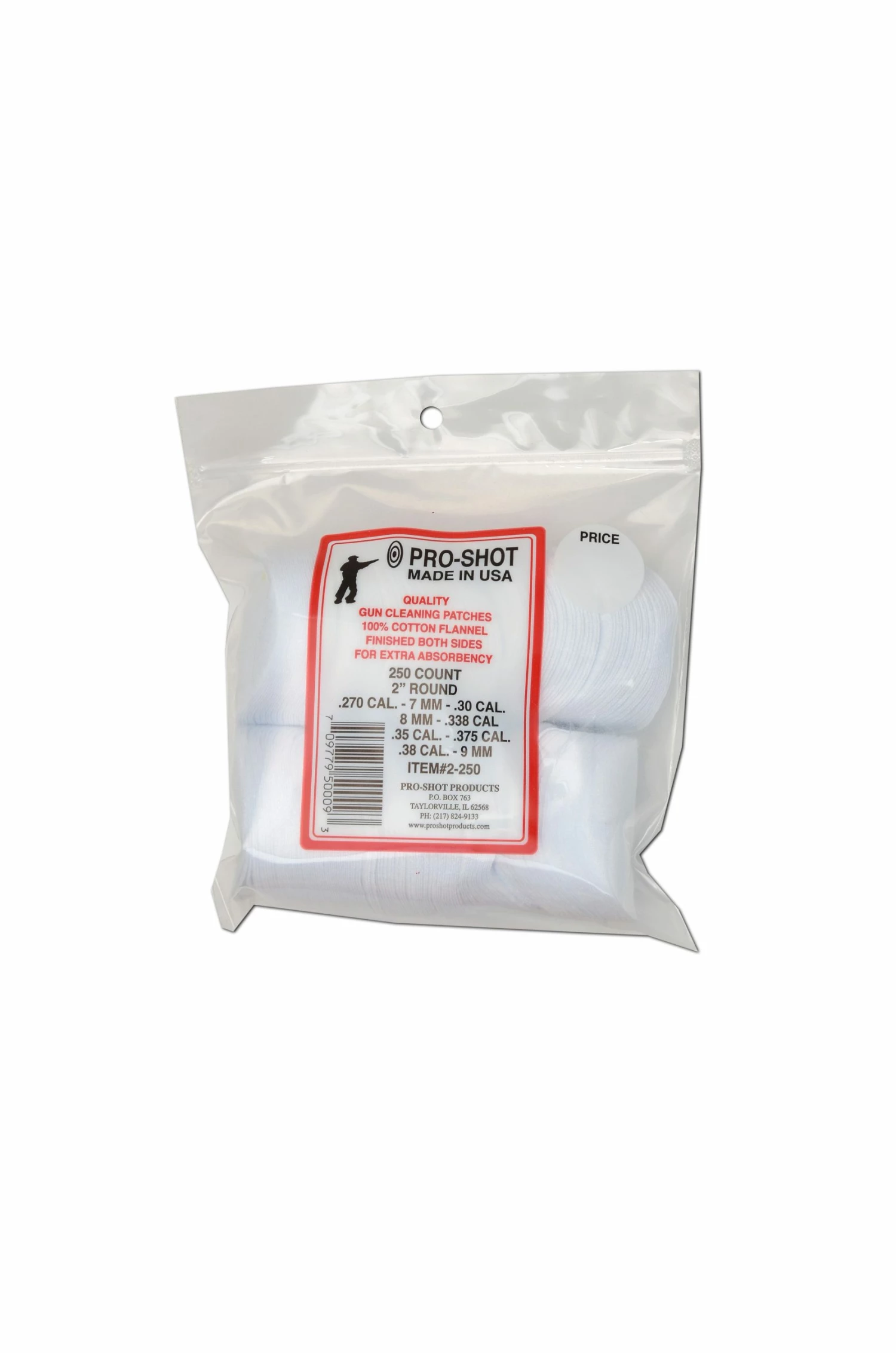 Pro-Shot Round 2 Inch Cleaning Patch .270-.38 Caliber 300 Count - 2-250 - Shooting Supplies