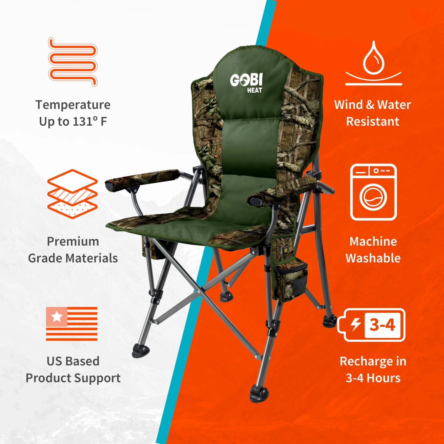 Gobi Heat Terrain Heated Camping Chair Camo - CH-CAMO - Camp Furniture - Image 3