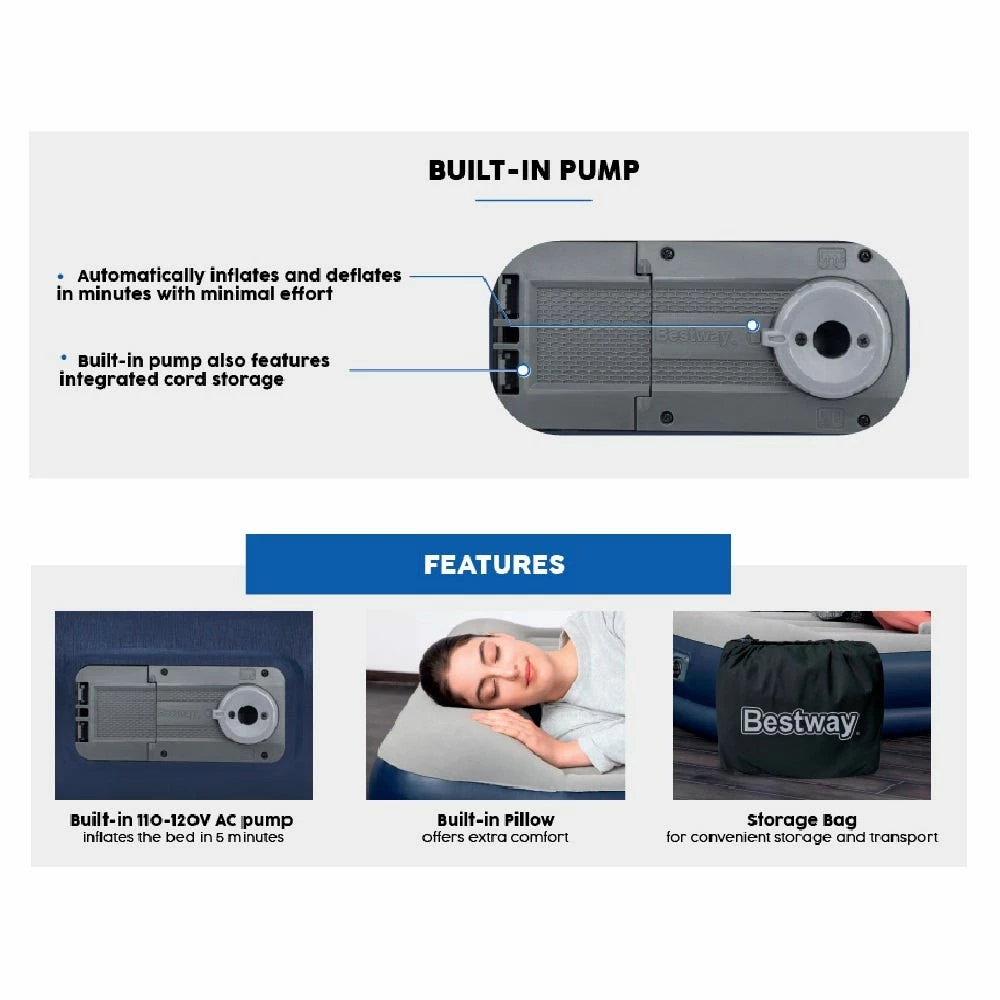 Bestway Tritech Airbed Queen 22" Built-in AC Pump - 67615E - Sleeping Pads & Beds - Image 3