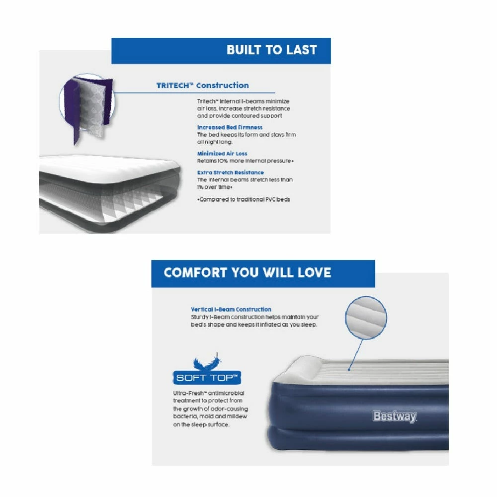 Bestway Tritech Airbed Queen 22" Built-in AC Pump - 67615E - Sleeping Pads & Beds - Image 2
