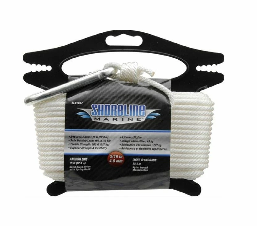 Shoreline Marine Anchrln Nyl Sb 3/16"X75' - Marine Hardware