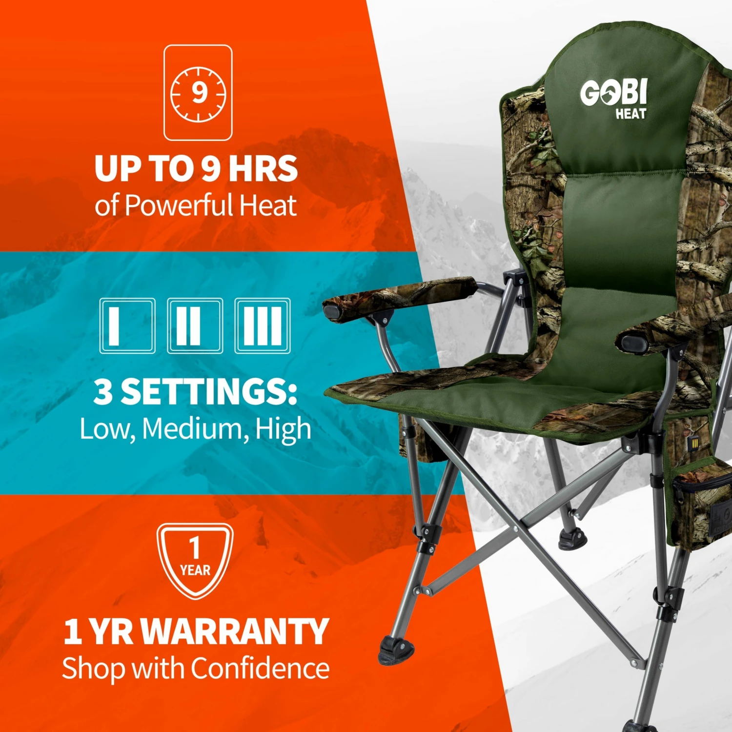 Gobi Heat Terrain Heated Camping Chair Camo - CH-CAMO - Camp Furniture - Image 2